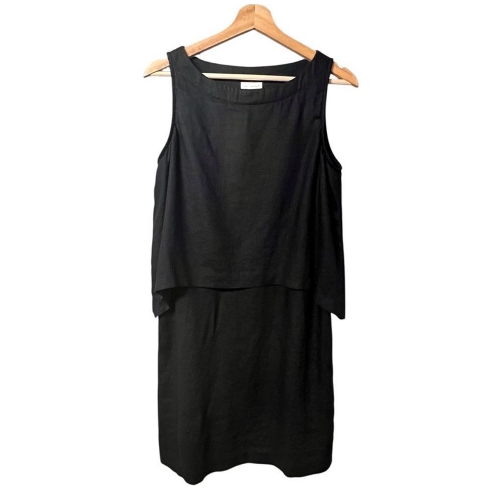 Pure Jill J. Jill Black Sleeveless Tiered Linen Dress in SP Minimalist Lagenlook